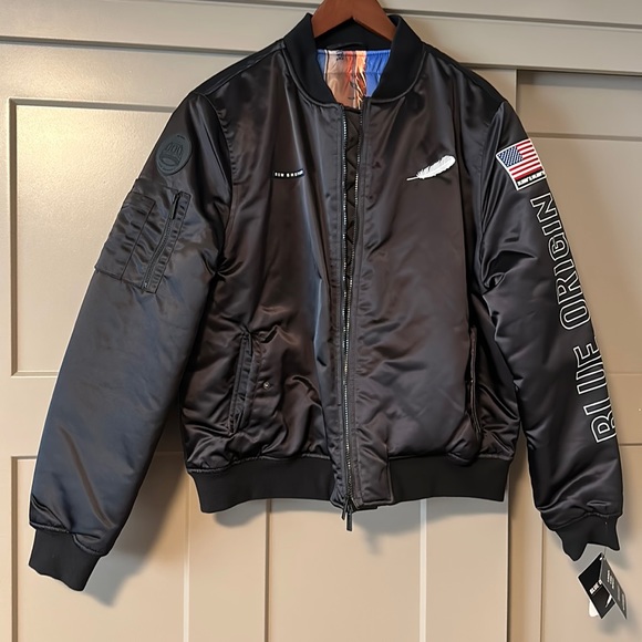 Men’s Satin Bomber Jacket Blue Origin - Picture 1 of 8